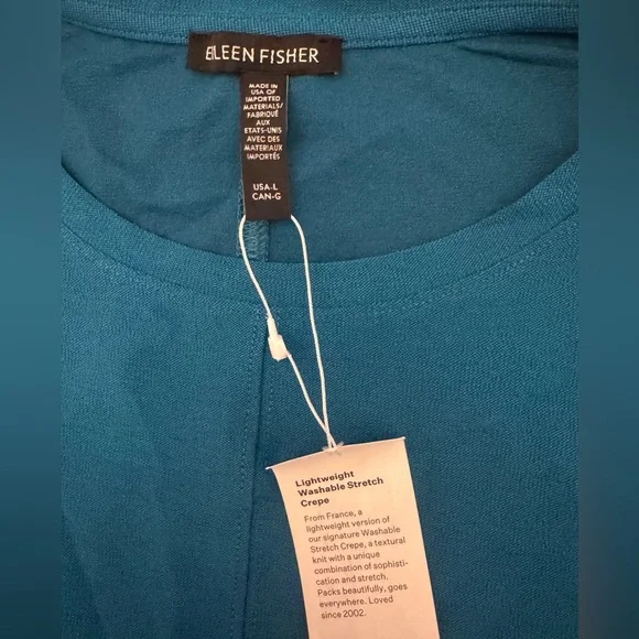 $228 NWT Eileen Fisher Jewel Crew Neck Tunic short sleeve top Blue Large - Picture 5 of 6